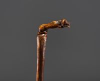 Art Populaire - Carved wooden cane with a dog motif.