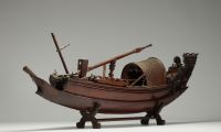 China - Carved wooden junk, 19th century.