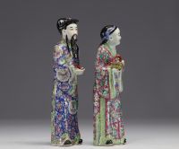 Chine - Couple de personnages en porcelaine famille rose, XIXe siècle.