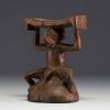 Africa DRC - Suku neckrest in carved wood representing a figure.