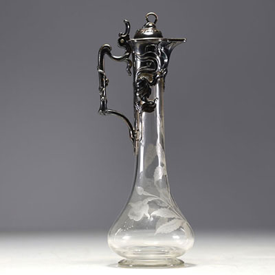 WMF Geislingen - Art Nouveau glass decanter, silver-plated metal frame, circa 1900-1905.