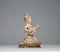 China - ‘Lute player’ Polychrome terracotta, Tang dynasty (?)