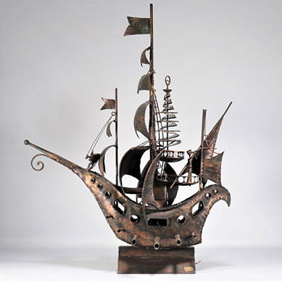 Brutalist sculpture of a boat by Azzurrini Tonino 1970 from Italy