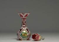 Overlay crystal decanter and stopper decorated with flowers, Napoleon III period