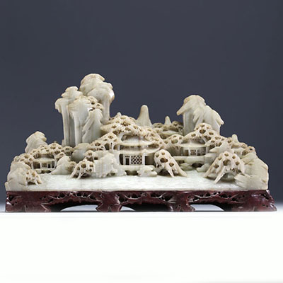 China - Hard stone sculpture with landscape decoration, 20th century.