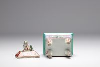 China - Polychrome porcelain perfume burner with landscape decoration.