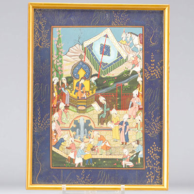 Oriental miniature painting with figures