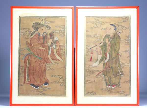 Chine - Paire de peintures sur soie d'époque fin XVIII début XIXème.