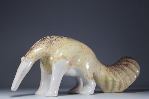 Roger DUTERME (1919-1997) Large anteater in glazed terracotta, artist's stamp, circa 1970.