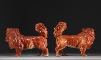 China - Pair of pekinese in fawn-colored porcelain.