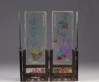 China - engraved glass table screen, early 20th century.