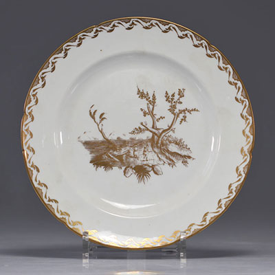 Brussels porcelain plate with floral decoration in the center and on the ends from 18th century