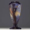 André DELATTE (1887-1953) Rare acid-etched multi-layered glass vase with owl design, signed.