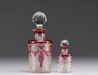 Val Saint Lambert - Set of two bottles in acid-etched multi-layered glass.