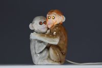 Capodimonte - ‘Couple of monkeys’ Nightlight in polychrome porcelain.