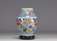 China - Doucai vase decorated with dogs and flowers, Kangxi period (1661-1722)