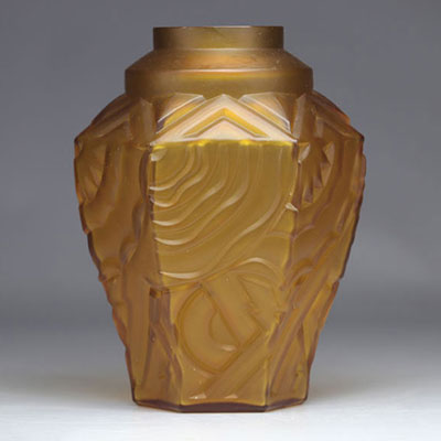 SCAILMONT Ocher Geometric Art Deco Vase by Henri Heemskerk