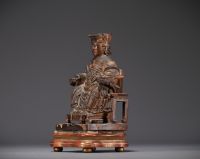 Chine - Statuette de Dignitaire en bois sculpté, époque Ming.