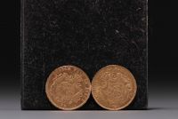 Set of two Leopold II 20 franc gold coins of 1869 and 1878.
