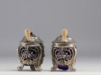 Pair of solid silver mustard pots, 19th century.