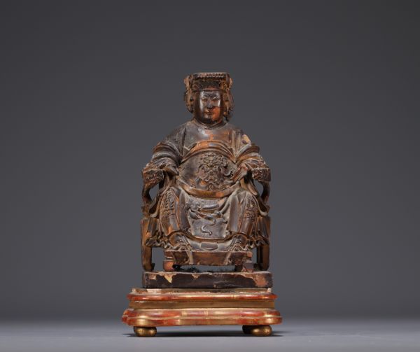 Chine - Statuette de Dignitaire en bois sculpté, époque Ming.