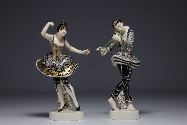 Gustav OPPEL (1891-1978) for Schwarzburger Werkstätten ‘Couple of dancers’ in porcelain representing Nijinsky Vaclav, circa 1915/16.