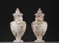 Pair of covered vases in Marseille earthenware, marked JR for Joseph ROBERT(?).