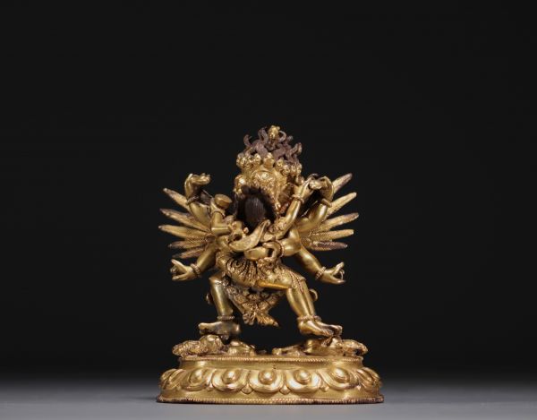 Chine - Tibet - Mahachakra Vajrapani, divinité en bronze doré.