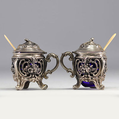 Pair of solid silver mustard pots, 19th century.