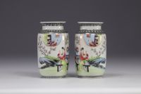 China - pair of famille rose vases with figures, Republic period.