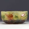 DAUM Nancy - Four-lobed cup in acid-etched marmorated glass with enamelled decoration of columbine flowers, signed.