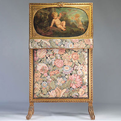 Wooden screen decorated with a romantic painting from 18th century