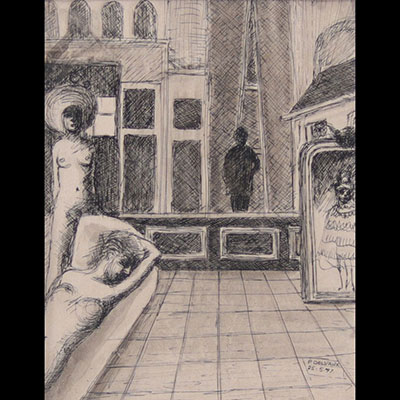 Paul DELVAUX (1897-1994)  Dessin encre de chine 