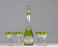 Val Saint Lambert - Carafe and six crystal glasses.