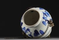 China - Blue and white porcelain vase with landscape design, mounted in a 