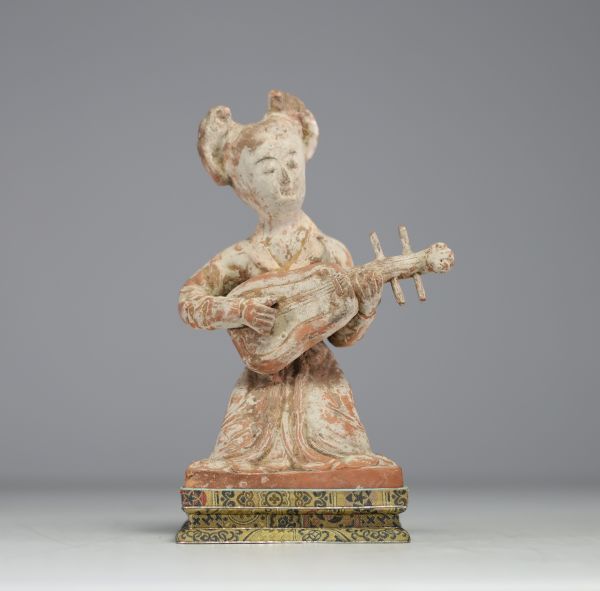 China - ‘Lute player’ Polychrome terracotta, Tang dynasty (?)