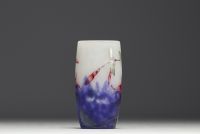 DAUM Nancy - Acid-etched multi-layered glass vase with enamelled fuchsia decoration, signed.