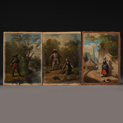 Set of three small oil paintings - French school, 19th century.