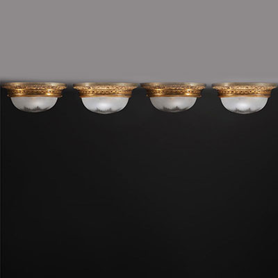 Set of four ormolu ceiling lights and cut crystal bowls.