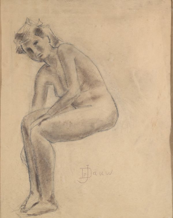 J. DAUW (XX) “Nu féminin” Charcoal on paper, circa 1930.