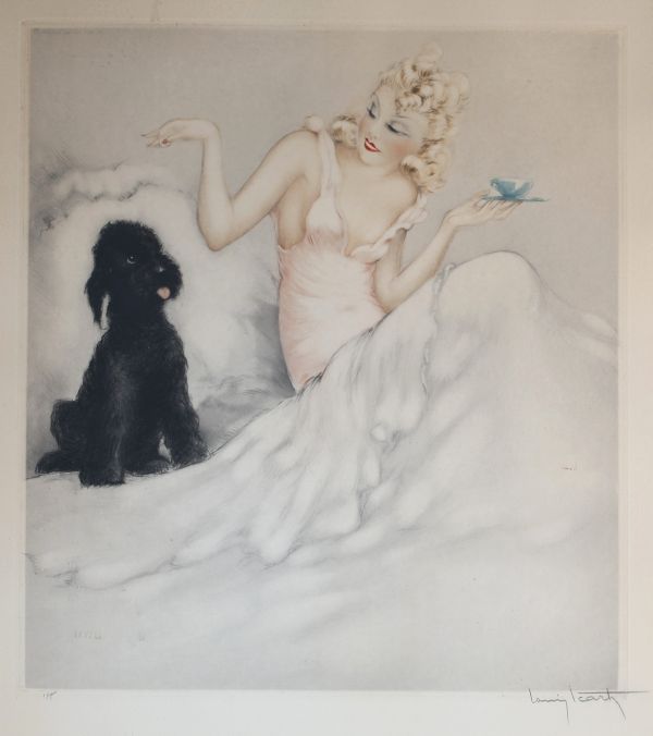 Louis ICART (1888-1950) “Café du matin” Etching, color aquatint, signed and numbered 177, 1940.