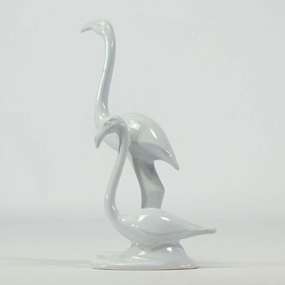 VILLEROY & BOCH Septfontaines sculpture of a pair of flamingo roses in light blue earthenware