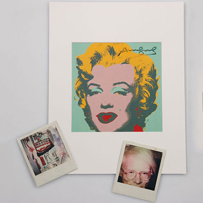 Andy Warhol - Marylin Monroe Hand signed by Andy Warhol in black marker on the front of an offset print. with 2 extra polaroids