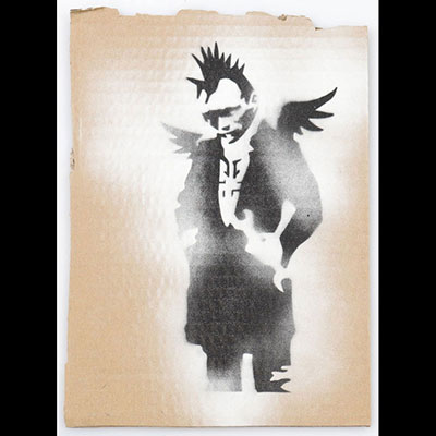 BANKSY (after) - Spray paint and stencil on cardboard. Free stencil spray paint art sown at Banksy's 