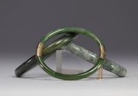 China - set of three round Jade and stone bracelets, Republic period.