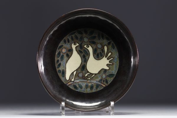 HB Quimper - Bowl on heel in stoneware decorated with doves on a branch