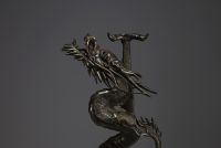 Japan - Large dragon in bronze with dark brown patina, Meiji period.