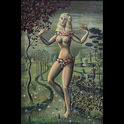 Albert REISS (1909-1989) ‘Hermaphrodite’ Oil on panel, signed and titled on the back, circa 1965.