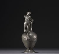 AKERMAN - Pewter jug vase with elf and baby design, circa 1900.