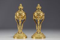 Pair of gilded bronze perfume burners convertible into candlesticks, Louis XVI period.